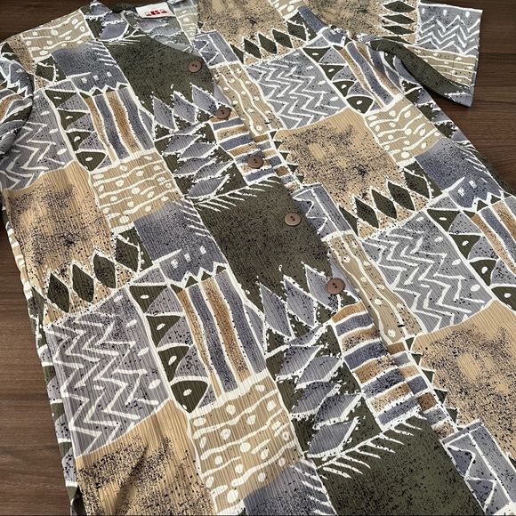 Vintage Boho Aztec Abstract Patterns Button Down Blouse Shirt - Picture 5 of 10